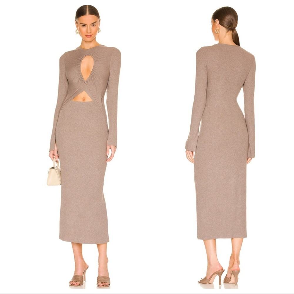 REVOLVE LNA Tenley Cut Out Midi Dress Size S in Coco Bean NWT